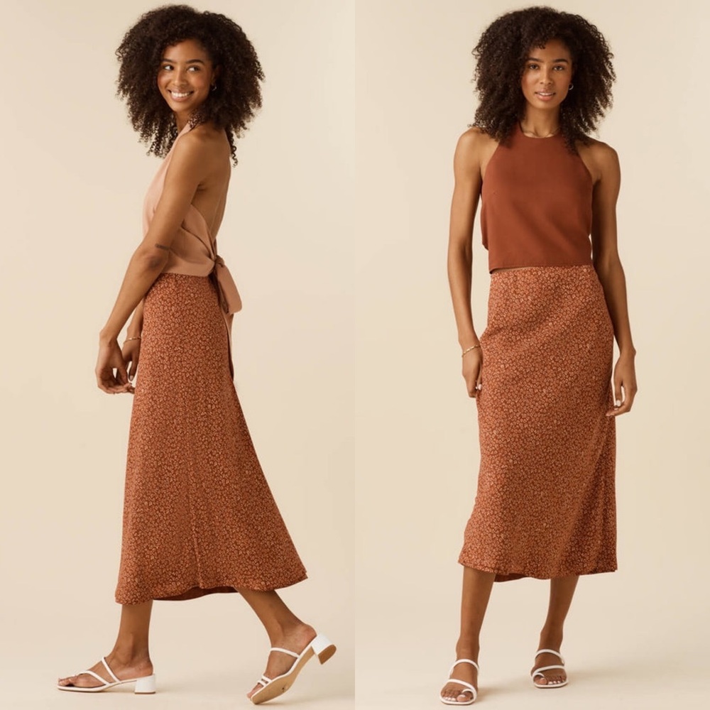 VETTA Rust Floral Midi Skirt - Picture 2 of 7